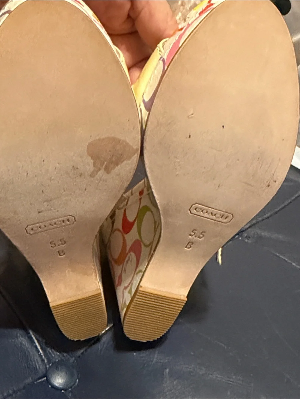 Coach Cream Patent Leather Slingback Sandals with Multicolor Insole